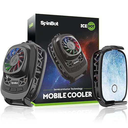 SpinBot IceDot Mobile Cooler with Semiconductor Technology | Gaming Phone Cooler for Instant Cooling with RGB Lightning- Android and iPhones Compatible- (Black)